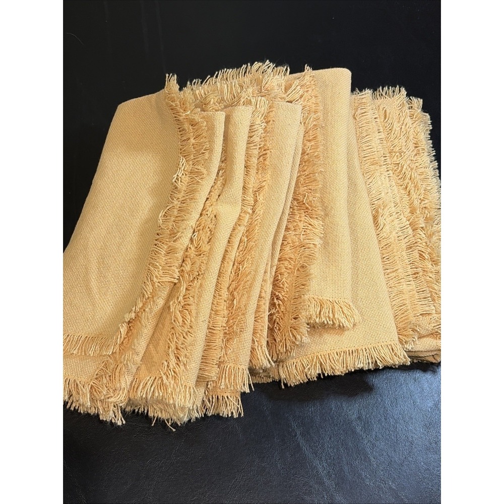 13 Mustard Yellow Fabric Large Dinner Napkins 20x20 Inch Fringe Edge‎